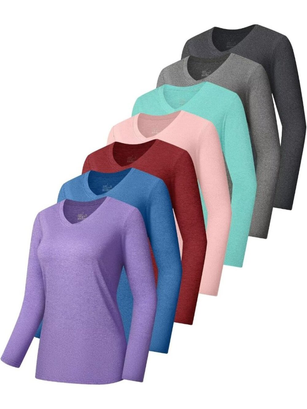 7 Pack Women's Quick Dry Long Sleeve Athletic Tops | V-Neck Workout Shirts